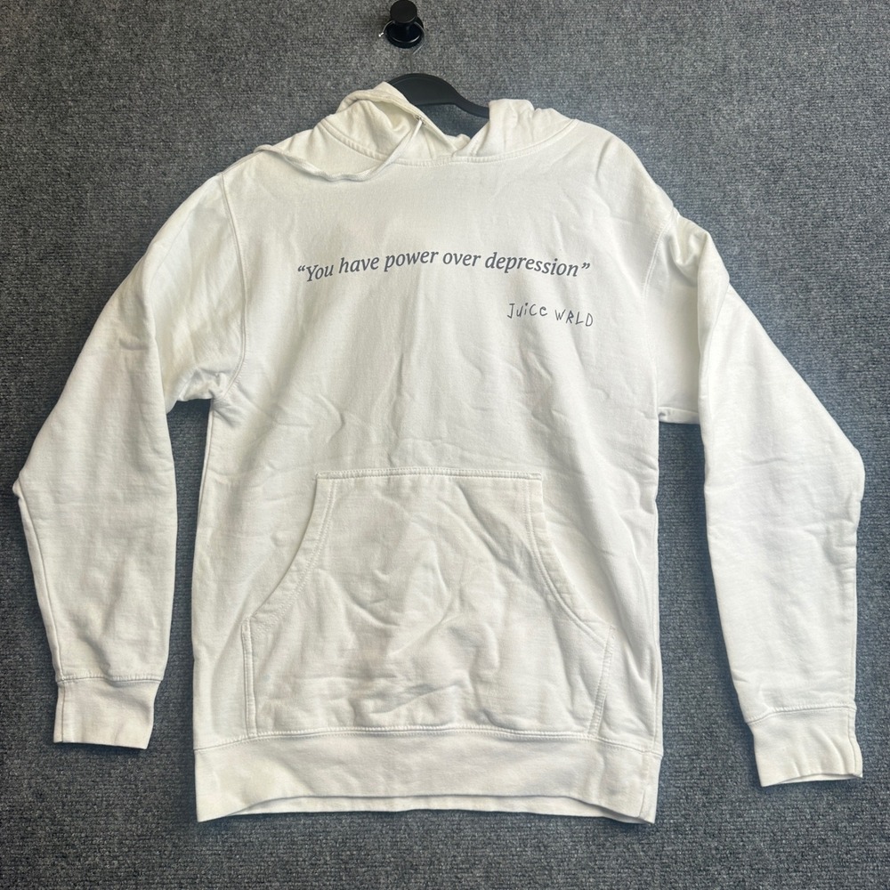Juice WRLD Day Hoodie Mens Small White Power Over Depression Merch 2021 Chicago